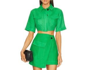 Matthew Bruch Utility Kelly Green Button Up Crop Top Size 1